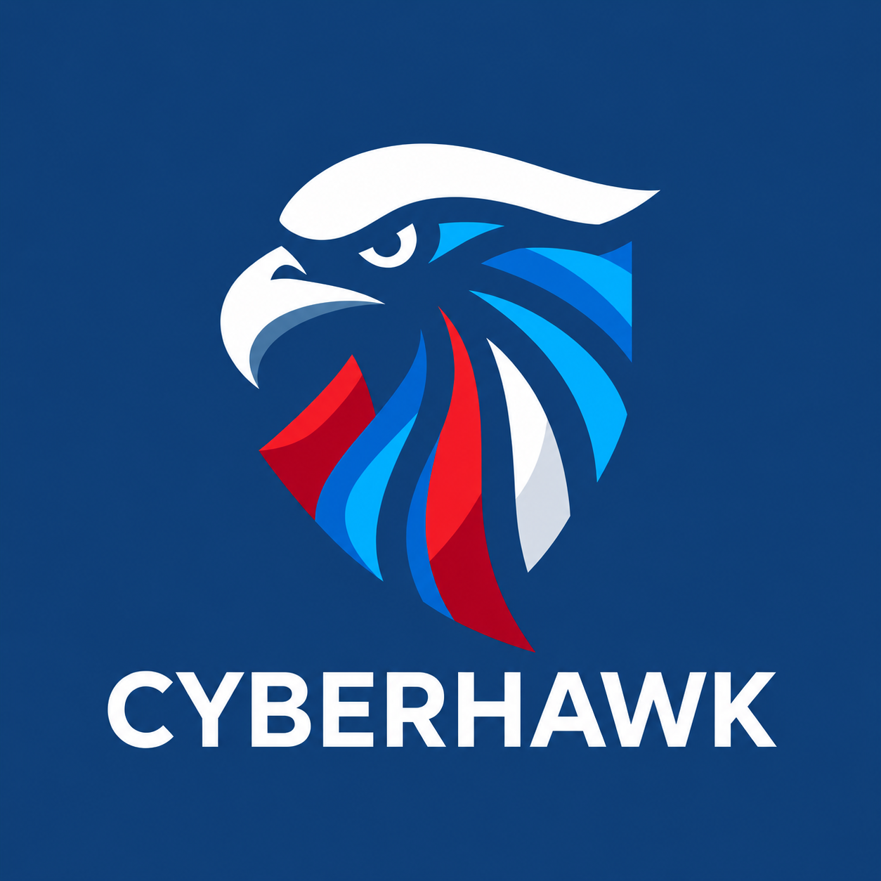 Cyberhawk haviklogo in blauw, rood en wit